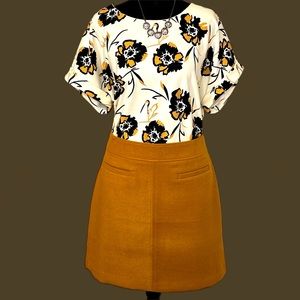 Cream w/ Black & Camel colored flower printed short sleeve Top
